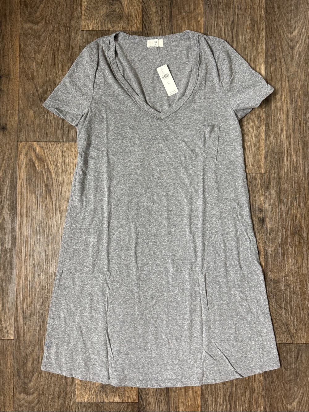 T.La Anthropologie Gray V-Neck Knit T-Shirt Dress Short Sleeve Made in USA M